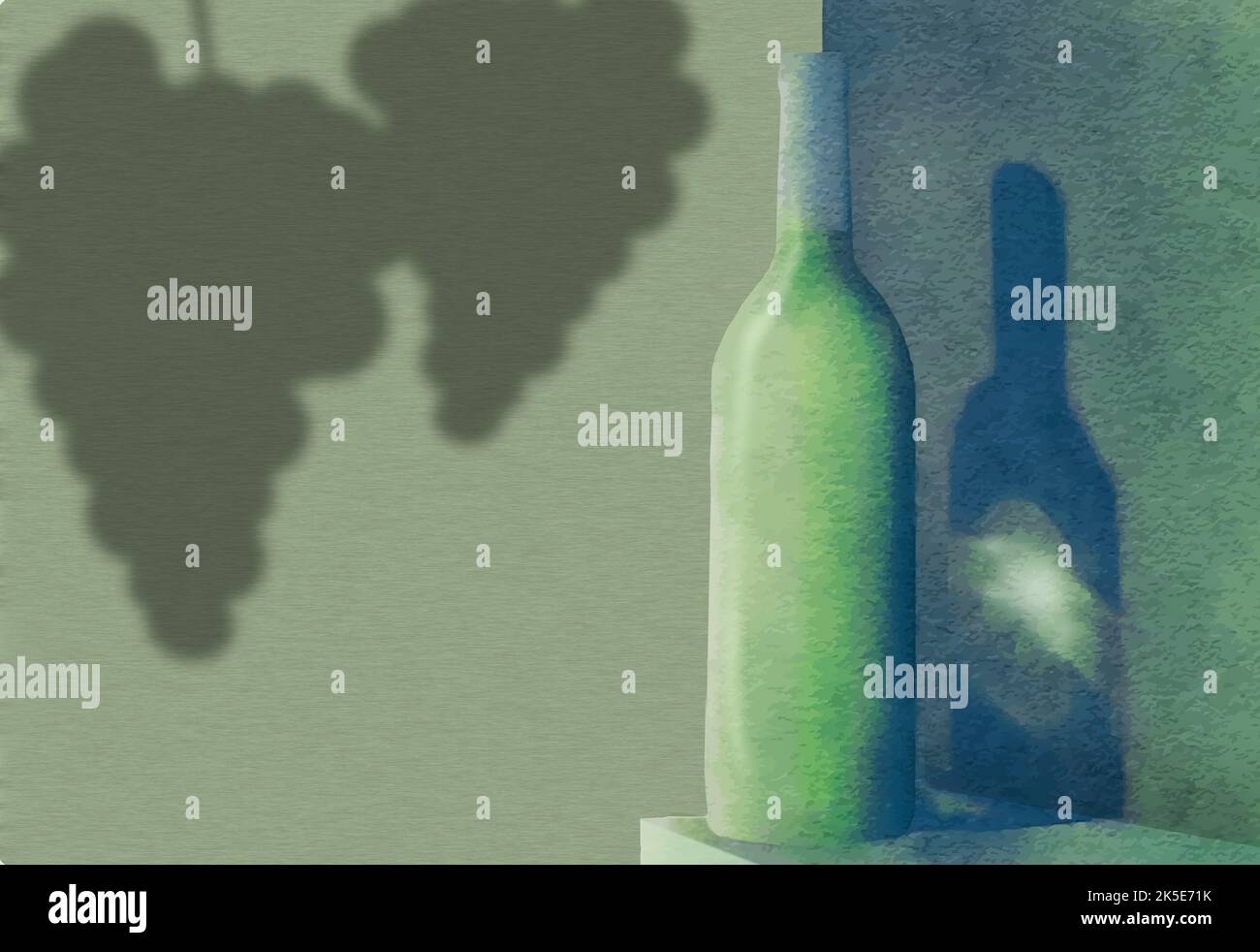 Une bouteille de vin blanc projette une ombre fine dans cette illustration numérique à l'aquarelle. Banque D'Images