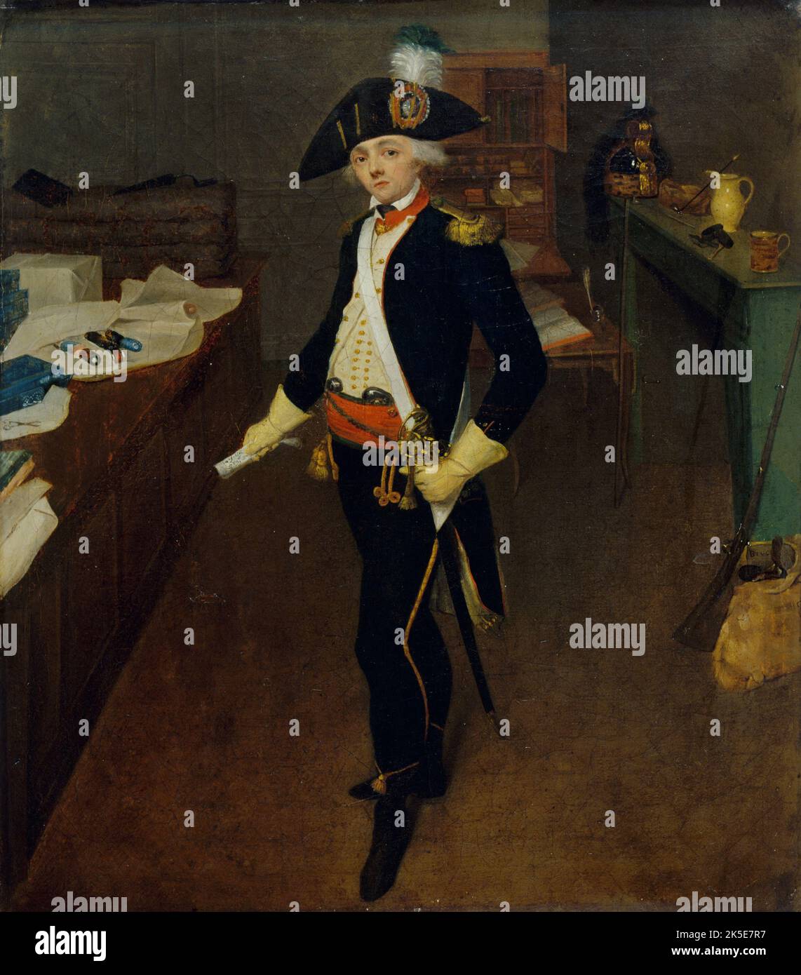 M. Estell&#xe9;, marchand de galons rue Saint-Honneur&#xe9;, en uniforme de capitaine des chasseurs de la garde nationale, en 1790, 1790. Banque D'Images