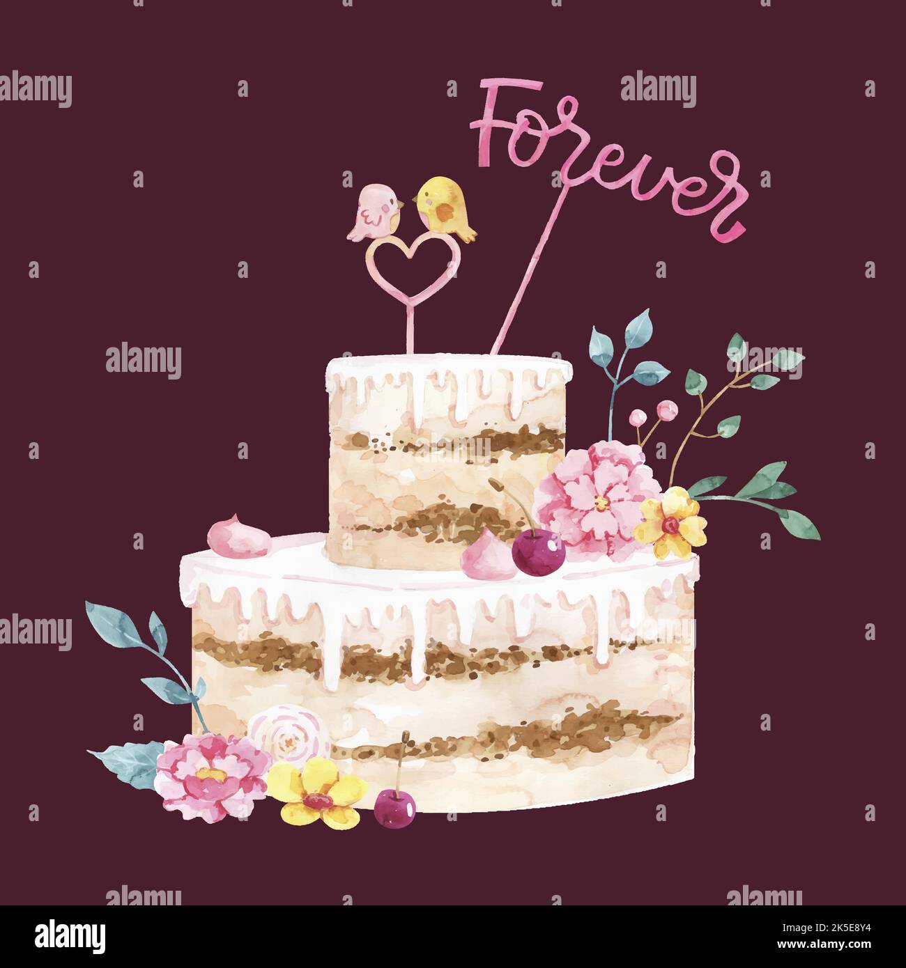 Classique 3 niveaux délicieux gâteau de mariage avec glaçage blanc décoré avec des roses crème illustration réaliste de vecteur d'image Illustration de Vecteur