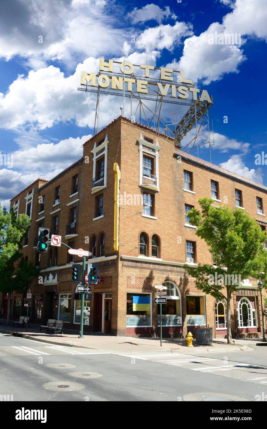Hotel Monte Vista (3 étoiles) à l'angle de N San Francisco et E Aspen dans le centre ville de Flagstaff AZ Banque D'Images