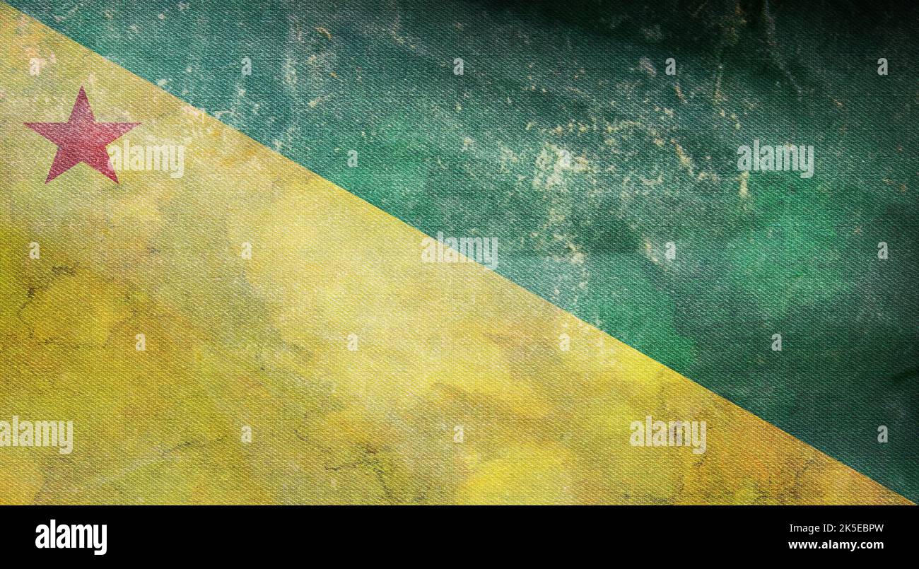 Drapeau rétro de Terceira Republica do Acre, Amérique avec texture grunge. Drapeau représentant pays éteint, groupe ethnique ou culture, autorité régionale Banque D'Images