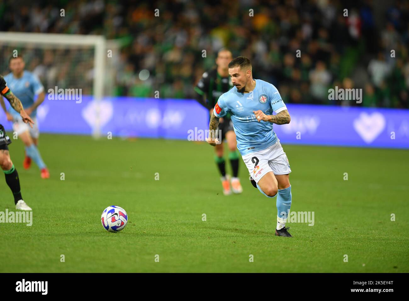 Melbourne, Australie. 7 octobre 2022. Photo : Jamie McLaren de Melbourne City au match Melbourne City contre Western United à l'AAMI Park Banque D'Images