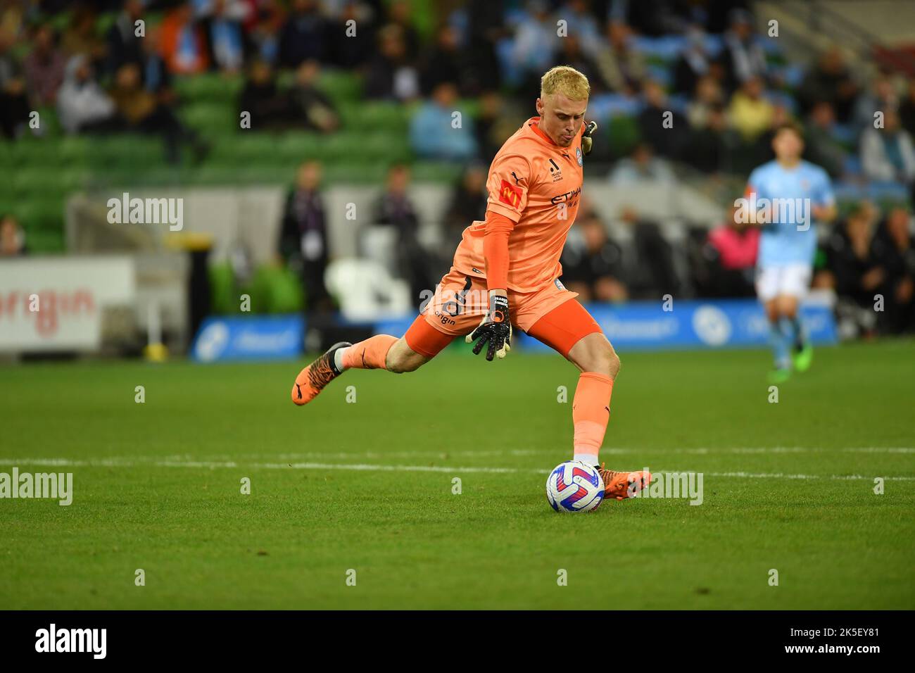 Melbourne, Australie. 7 octobre 2022. Thomas Glover, gardien de but de Melbourne City, au match Melbourne City v Western United à l'AAMI Park. Banque D'Images