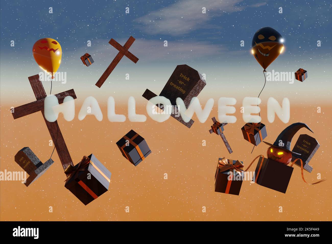 3D Illustration. 3D rendu , bannière Joyeux Halloween ou arrière-plan d'invitation de partie Banque D'Images