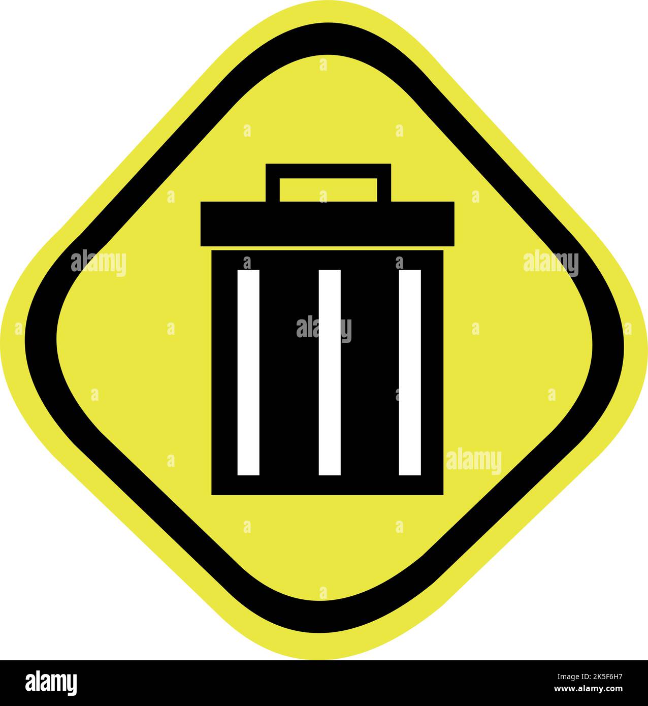 Panneau de transport vectoriel illustration d'une icône poubelle sur une base en forme de losange jaune et noir Illustration de Vecteur
