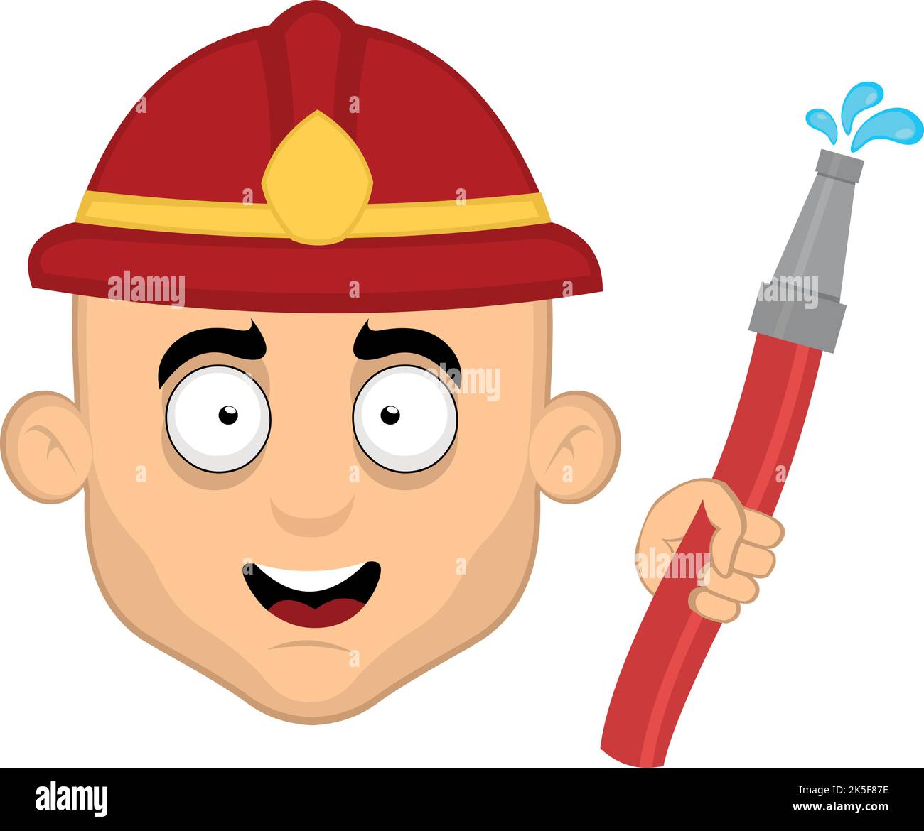 Illustration vectorielle du visage d'un pompier de dessin animé avec un casque et un tuyau dans sa main Illustration de Vecteur