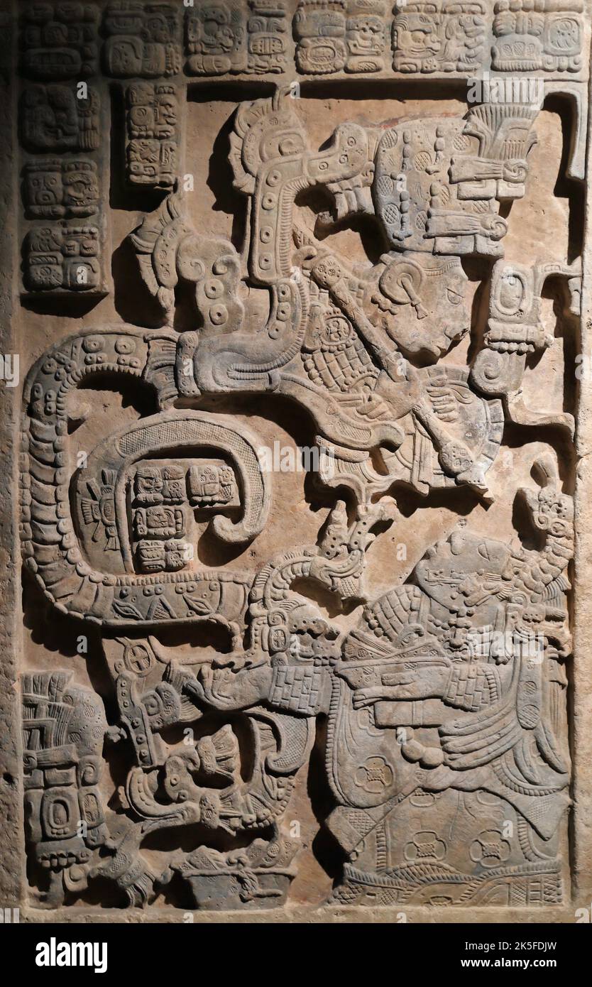 Mayan lintel, Mexique, exposé au British Museum, Londres, Royaume-Uni Banque D'Images