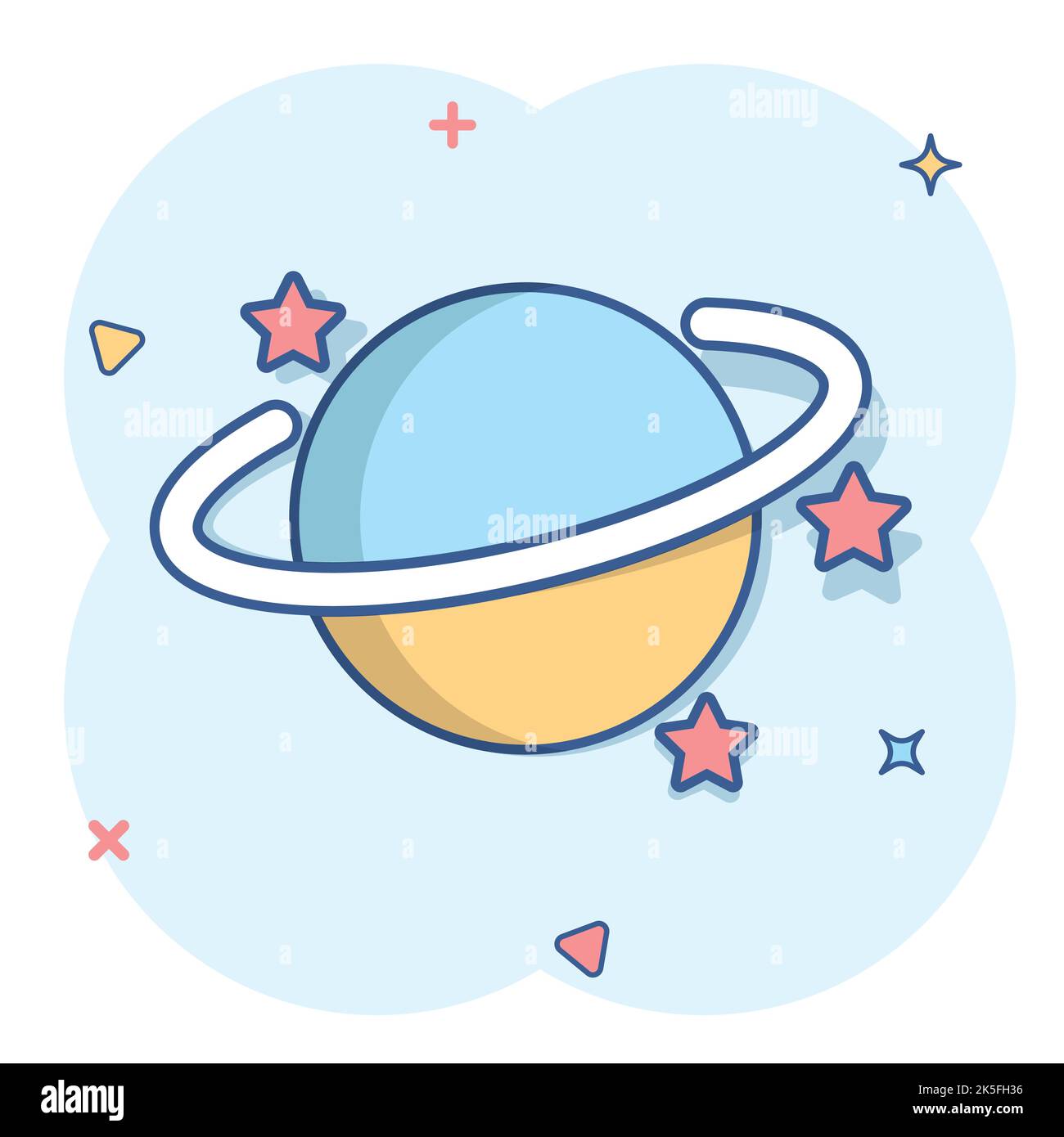 L'icône de Saturne dans le style comique. Vector cartoon illustration sur planète isolé blanc fond. Concept d'entreprise de l'espace Galaxy effet splash. Illustration de Vecteur