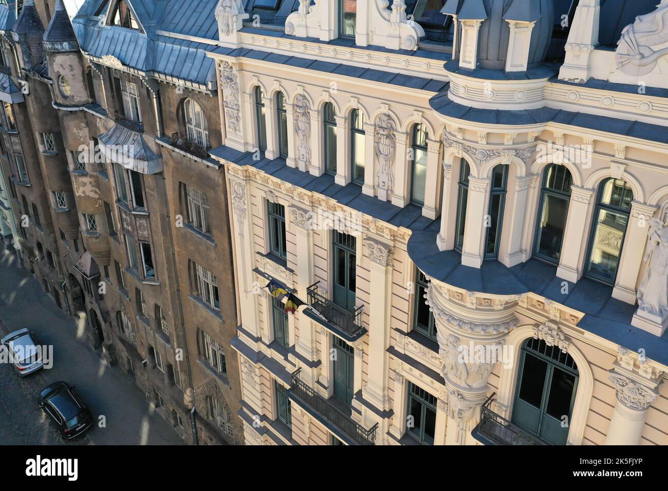 Architecture Art Nouveau - façade de bâtiment de la ville de Riga Banque D'Images