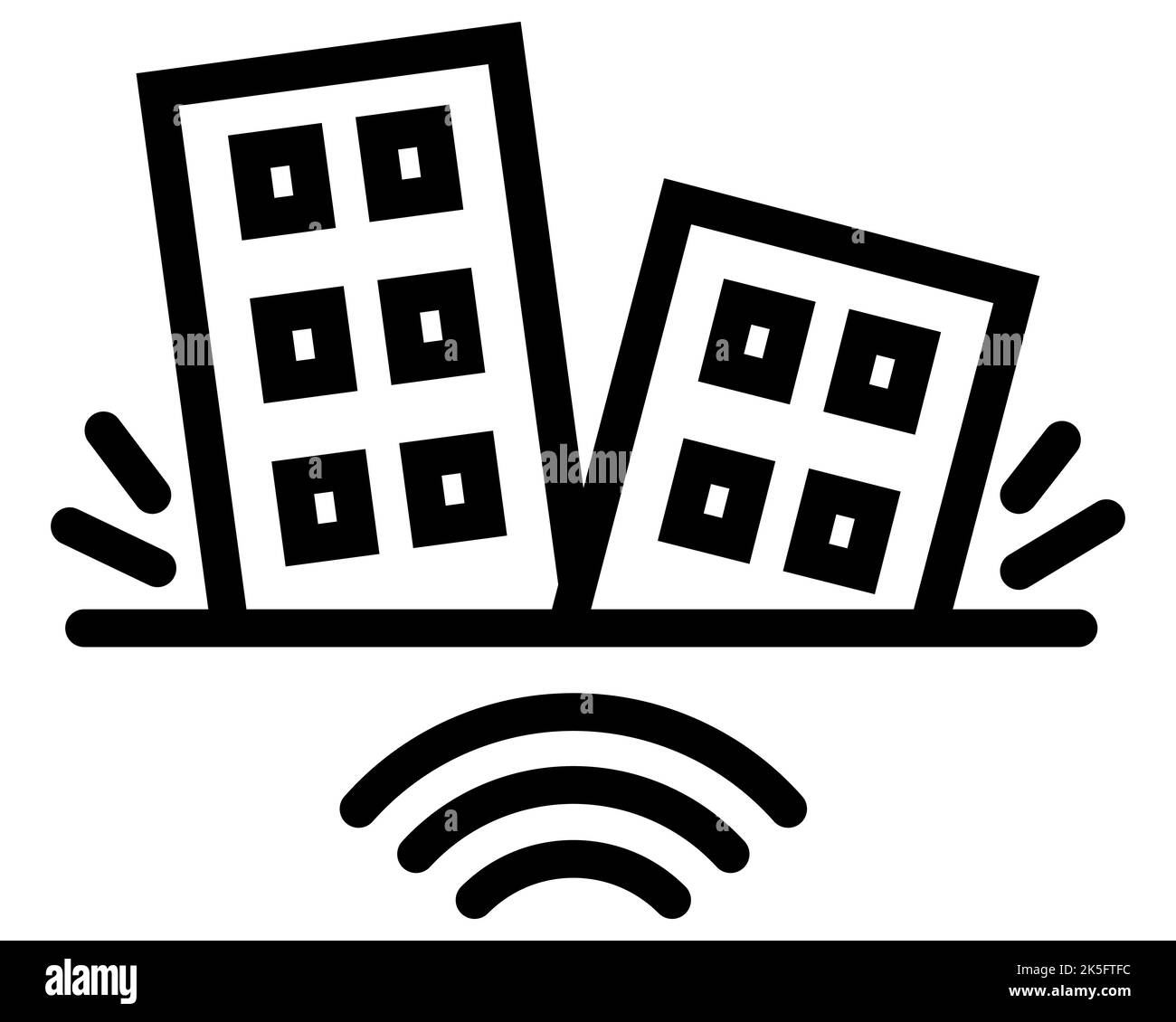 icône tremblement de terre noire avec chute de bâtiments. illustration vectorielle plate. Illustration de Vecteur