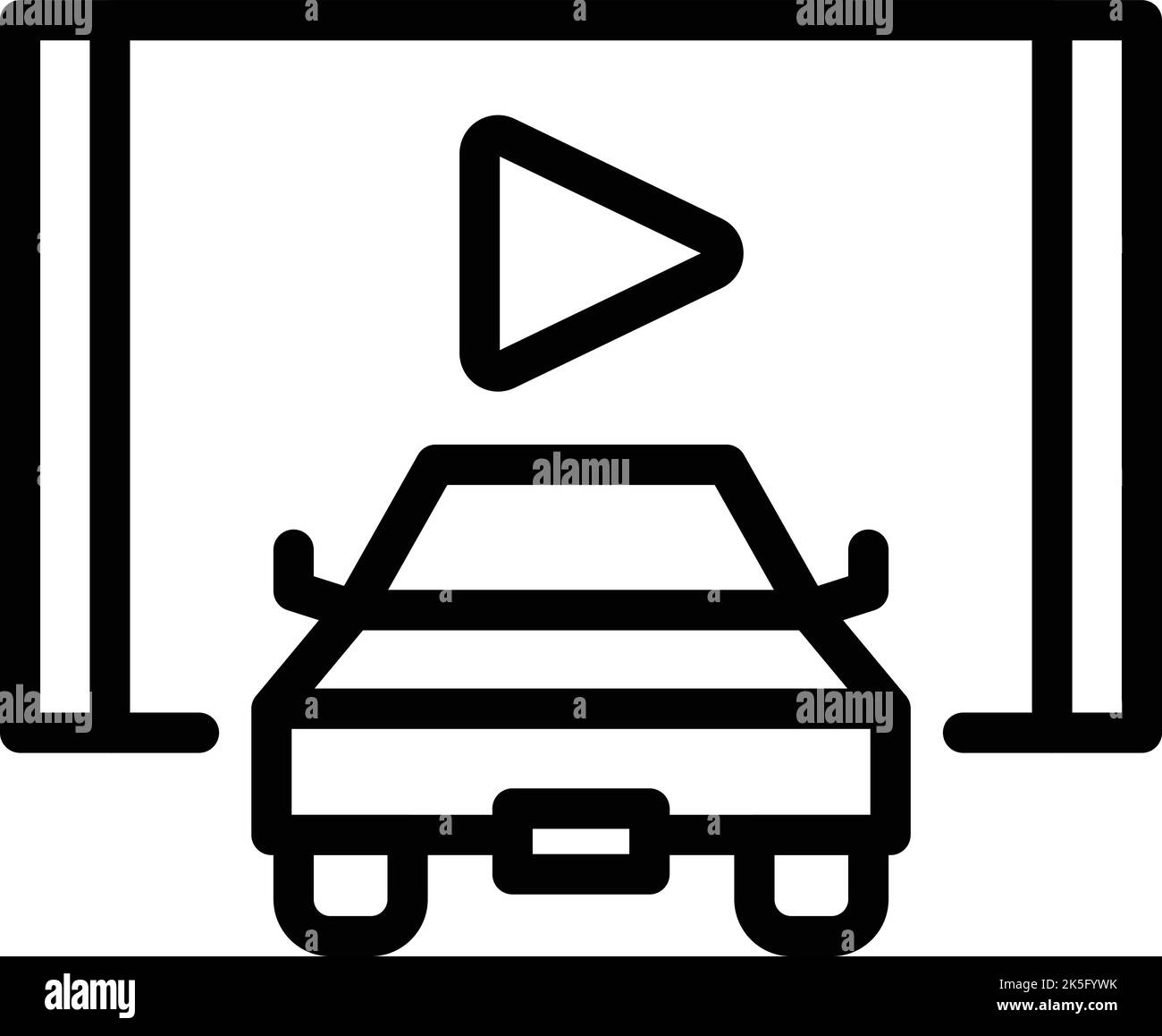 Vecteur de contour de l'icône de cinéma de voiture aérienne. Conduite automatique. Film d'écran Illustration de Vecteur