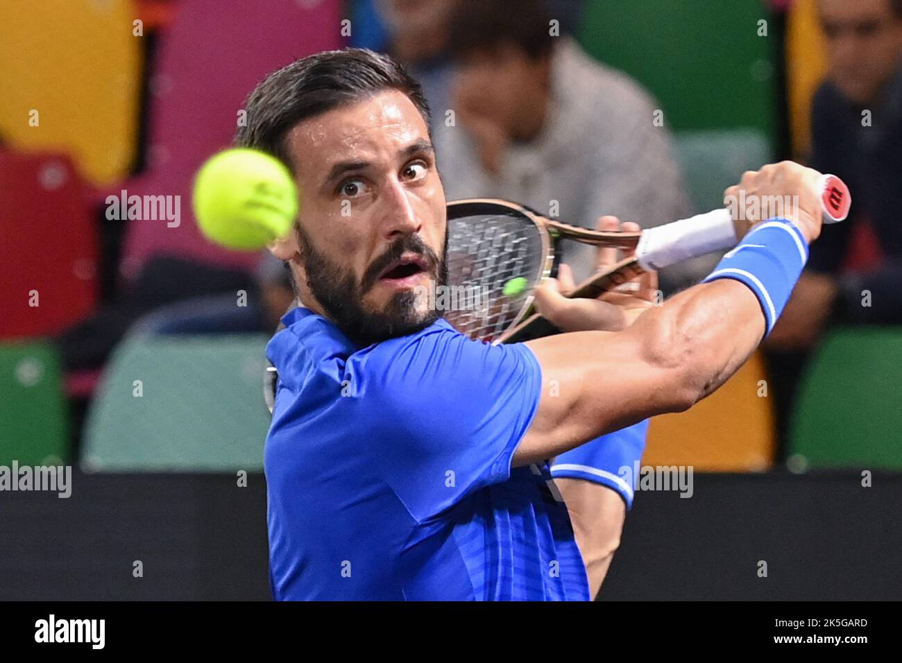 Pala Wanny, Florence, Italie, 08 octobre 2022, Damir Dzumhur de Bosnie-Herzégovine réagit pendant UniCredit Firenze Open - qualifications - Gianmarco Ferrari vs Damir Dzumhur - tennis internationales Banque D'Images