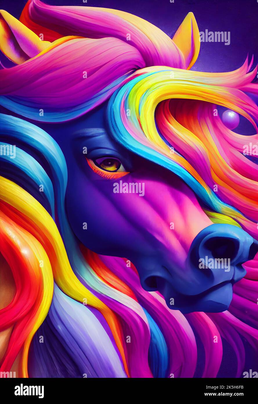 Une composition esthétique surréaliste d'un cheval multicolore Banque D'Images