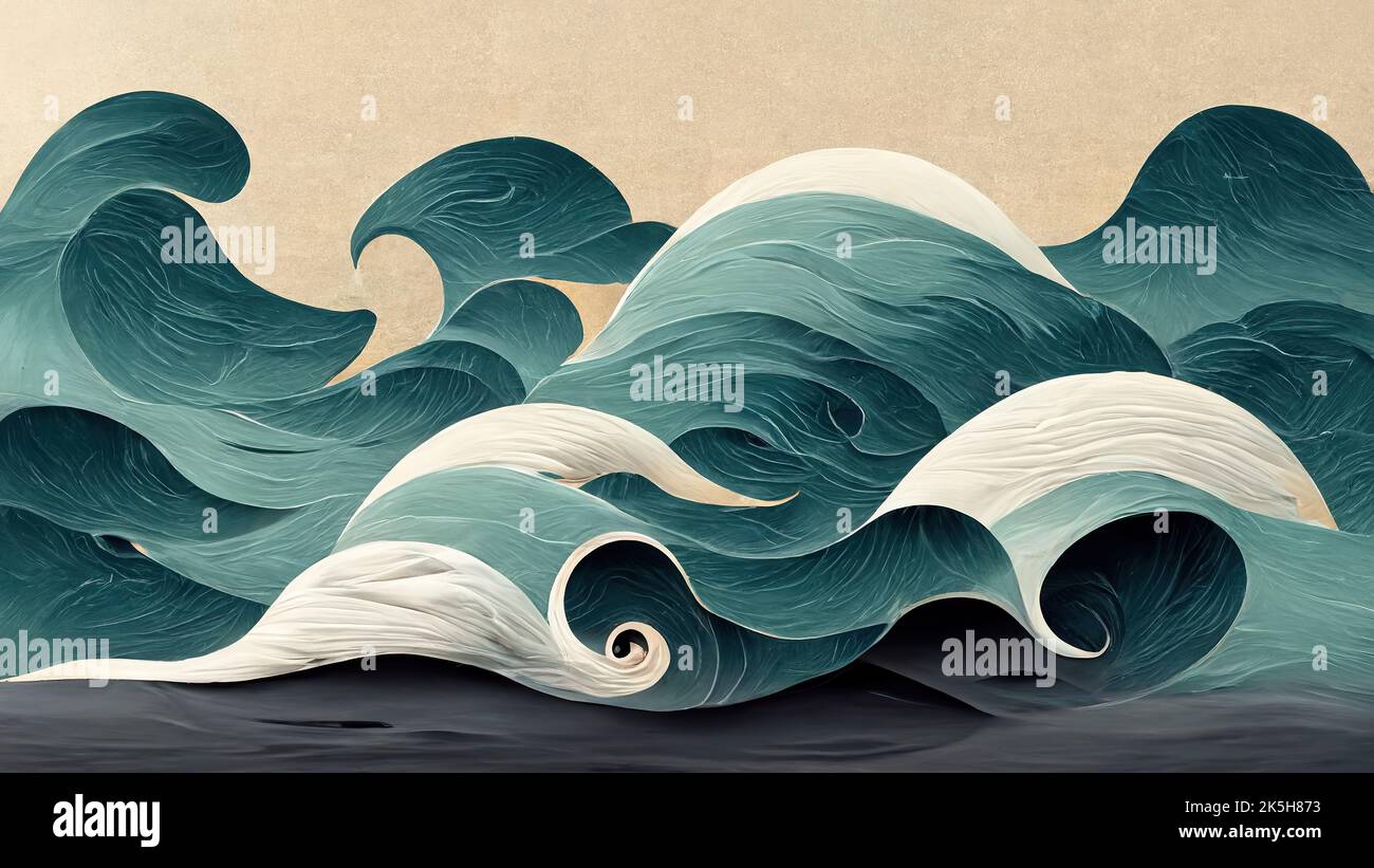 Une belle illustration des vagues de l'océan. Œuvres d'art de style japonais. Banque D'Images