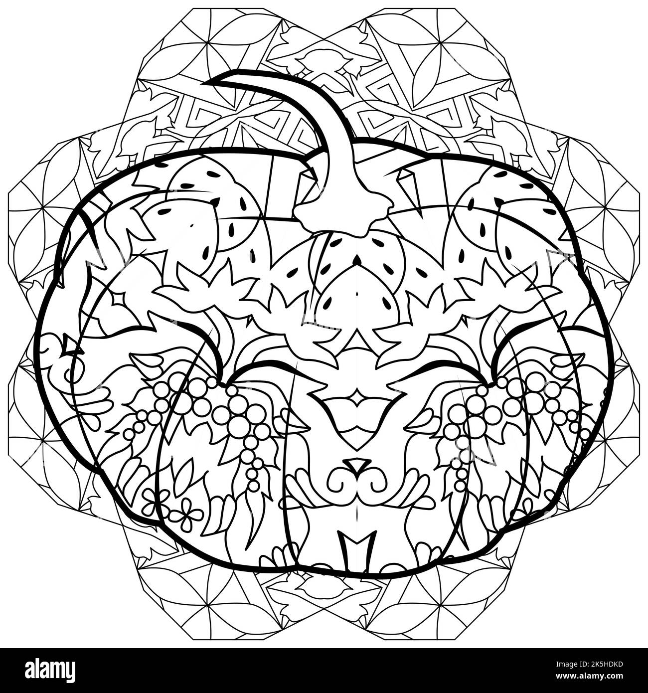 Illustration de la citrouille vectorielle, légume dessiné à la main en forme de zentangle, totem tribal pour tatouage. Pour colorier les pages Illustration de Vecteur