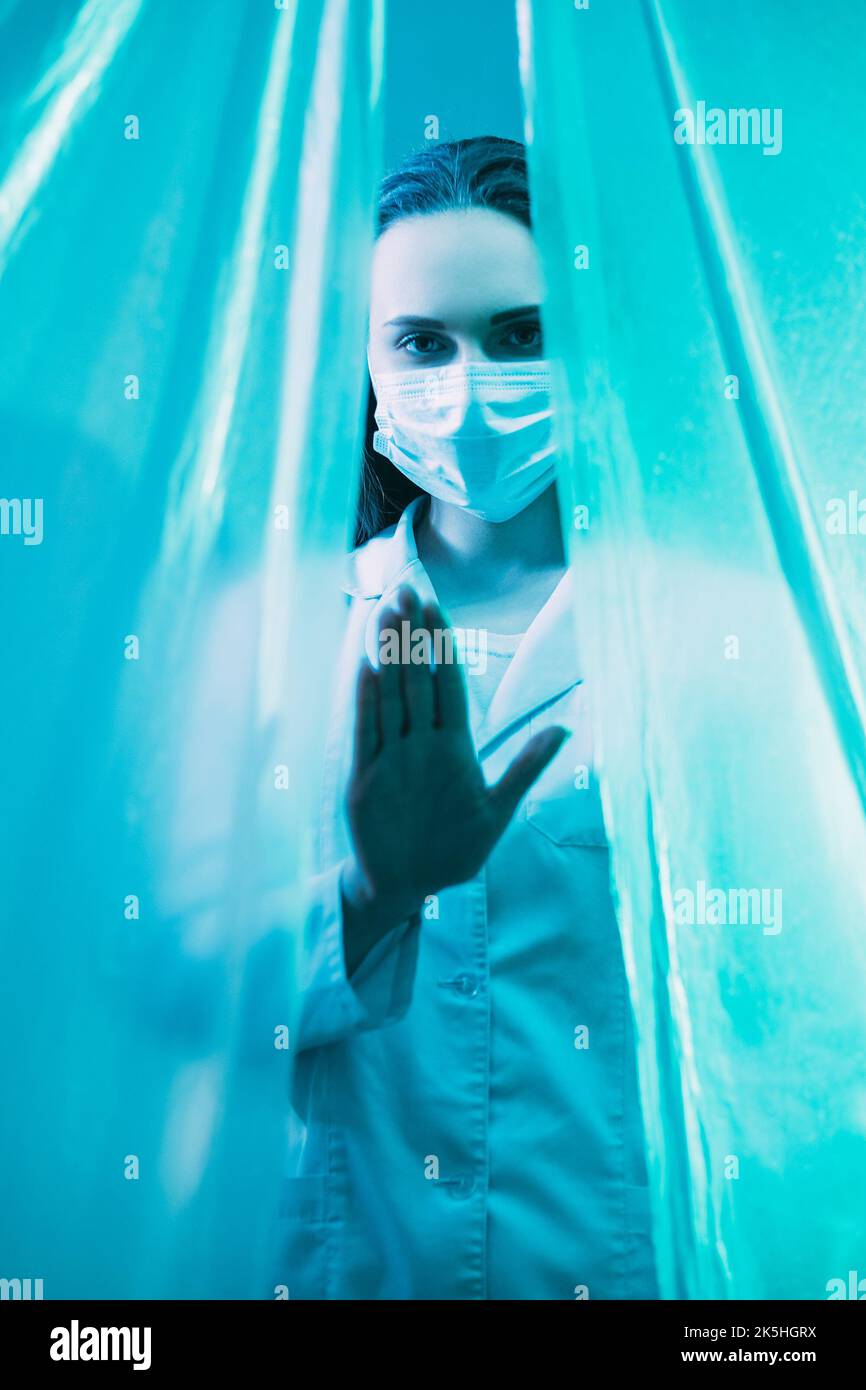 mouvement d'arrêt d'avertissement du médecin de restriction de quarantaine Banque D'Images