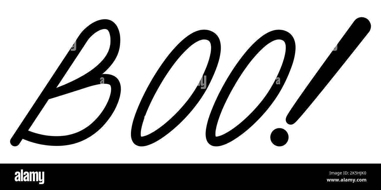 Boo. Lettrage. Silhouette. Illustration vectorielle. Effrayer. Sur un arrière-plan blanc isolé. Lettrage Halloween. Texte intimidant. Illustration de Vecteur