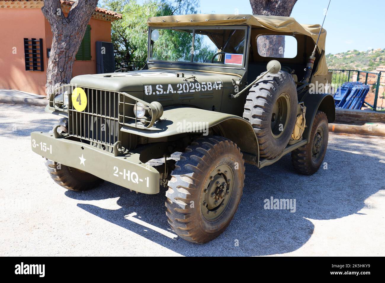 Véhicule américain de la deuxième Guerre mondiale lors de la cérémonie du 78th anniversaire de la libération de Bormes-les-Mimosas. Banque D'Images