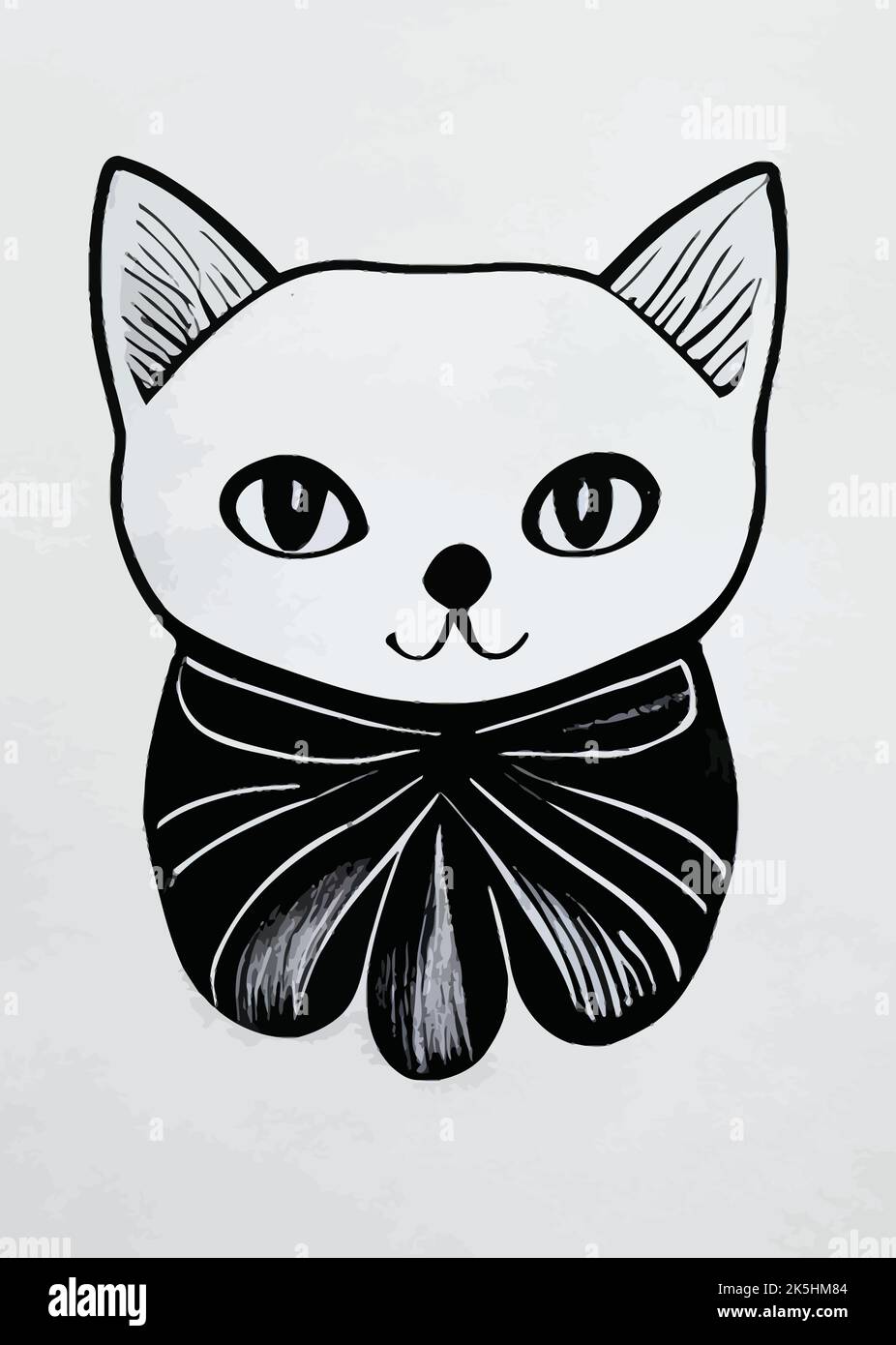 Dessin noir d'un chat avec une jolie face isolée sur un fond Uni Illustration de Vecteur