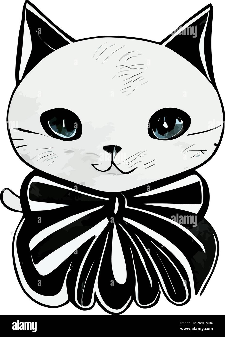 Dessin noir d'un chat avec une jolie face isolée sur un fond Uni Illustration de Vecteur