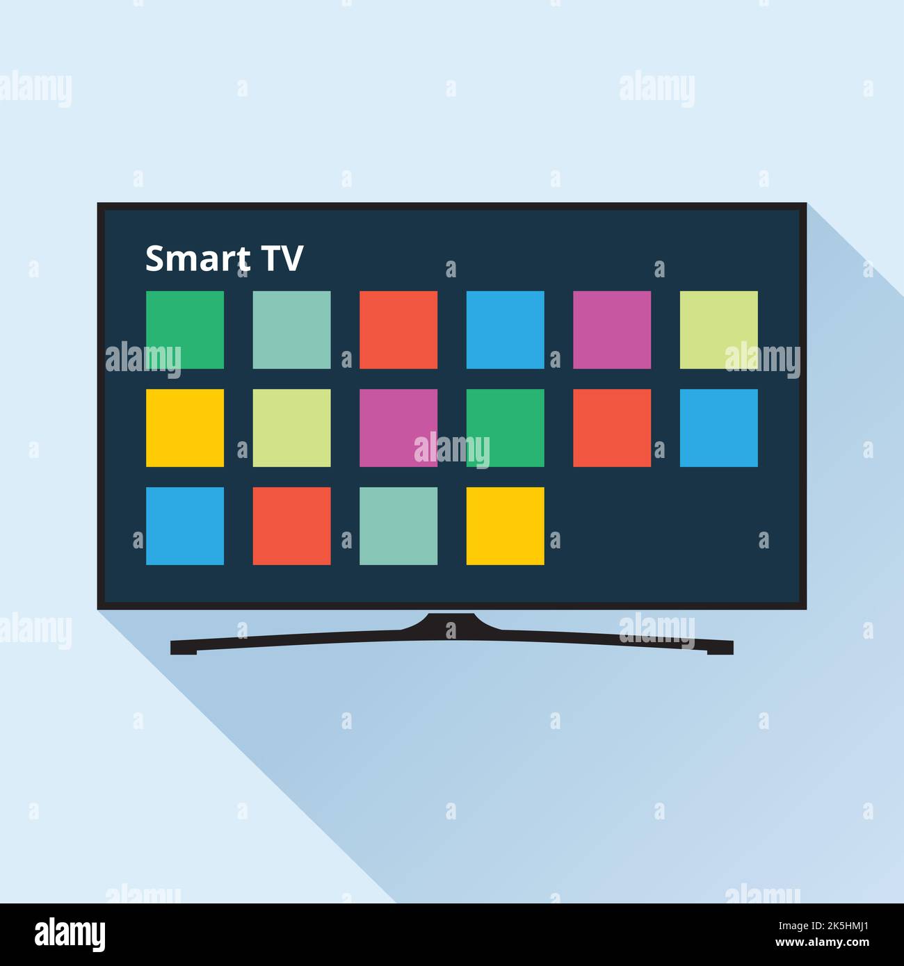 Icône Smart TV dans un style plat. Téléviseur LED avec boutons d'application colorés. Illustration de Vector eps8. Illustration de Vecteur