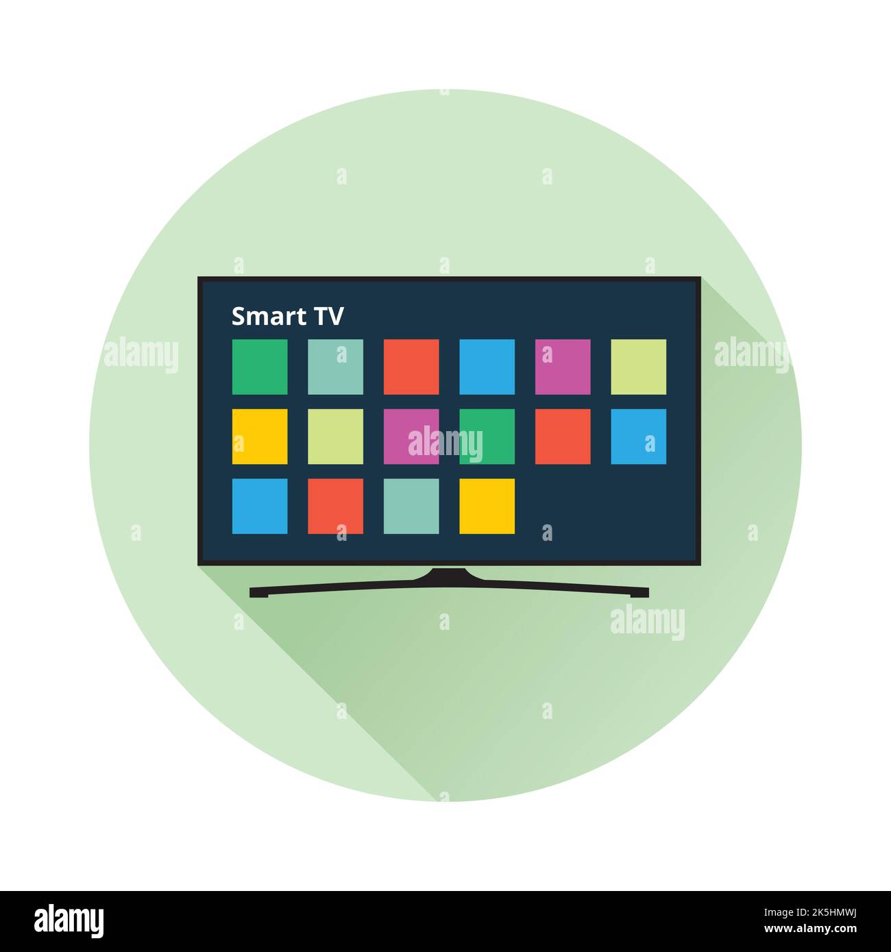 Icône Smart TV dans un style plat. Téléviseur LED avec boutons d'application colorés. Illustration de Vector eps8. Illustration de Vecteur