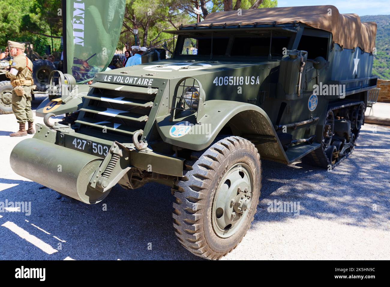 Véhicule américain de la deuxième Guerre mondiale lors de la cérémonie du 78th anniversaire de la libération de Bormes-les-Mimosas. Banque D'Images