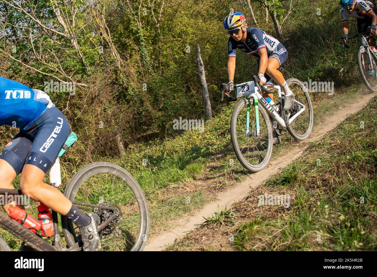 Vicenza - Cittadella, Italie. 8 octobre 2022 Pauline Ferrand Prevot (FRA) gagnante des premiers championnats du monde de Gravel de l'UCI femmes Elite en Vénétie Italie. Banque D'Images