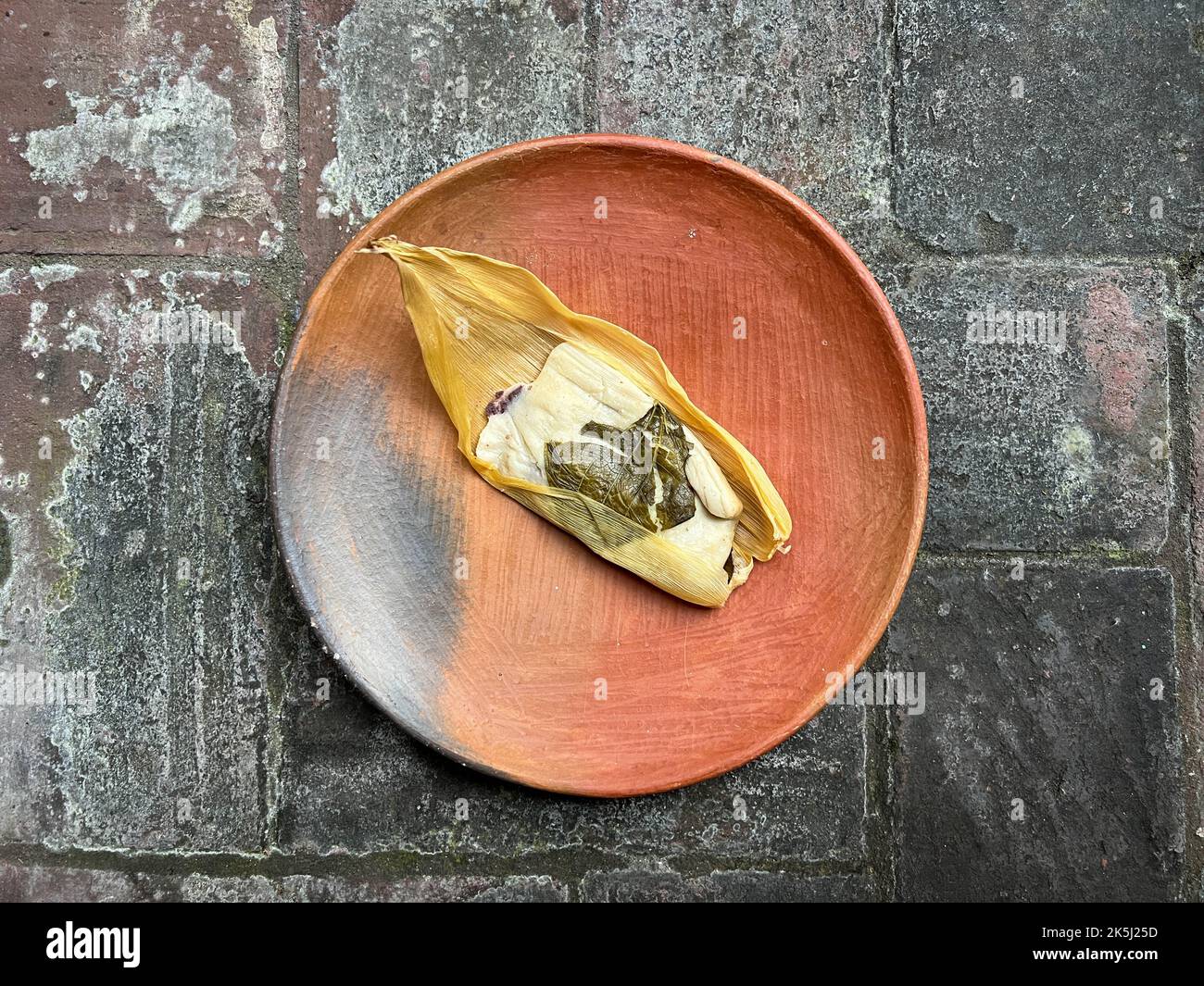 Un Oaxacan Tamal sur une assiette faite avec masa et hierba santa Banque D'Images