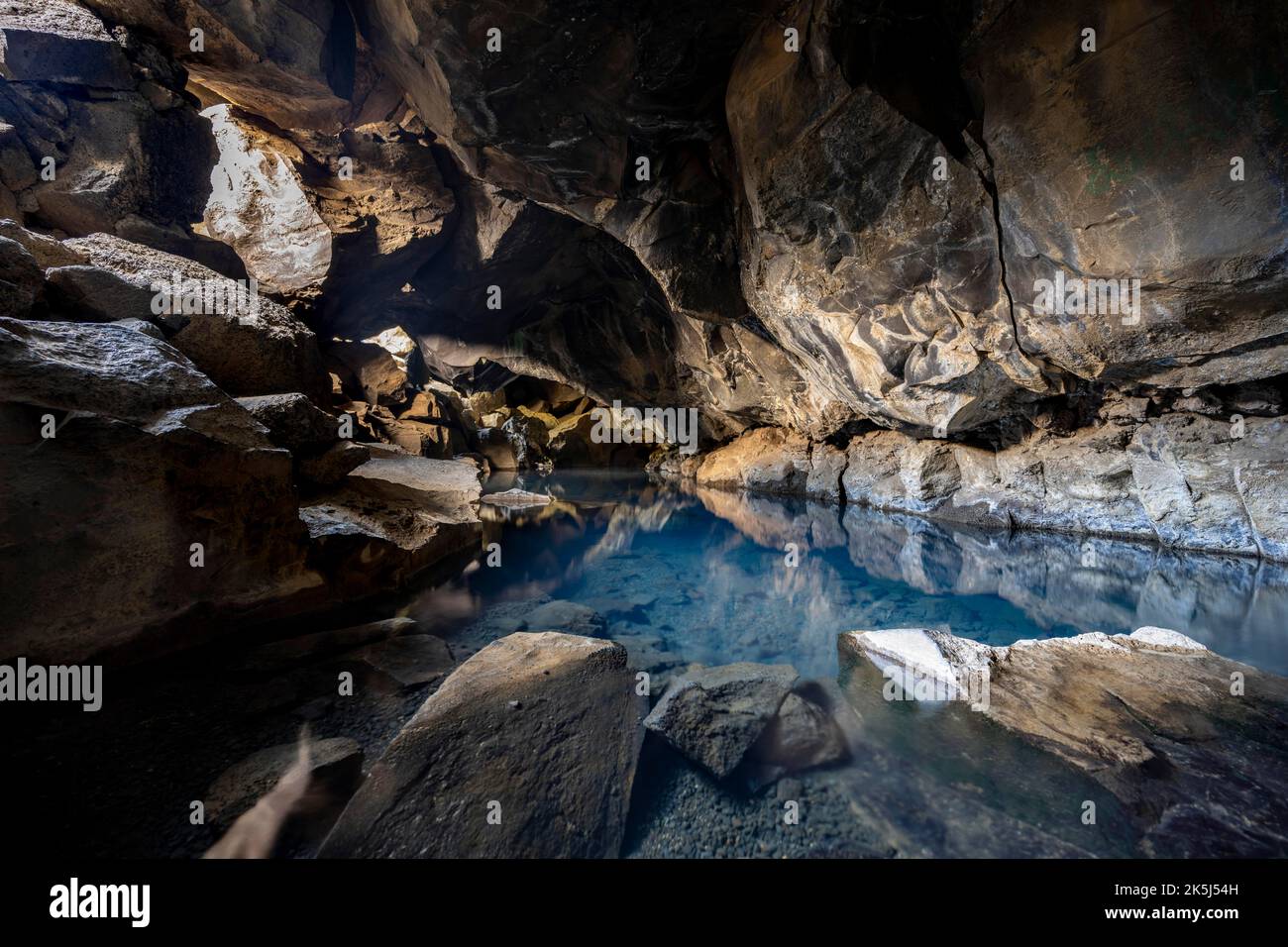 Grotte de Storagja, Silfra Fissure, Krafla, nord de l'Islande, Islande Banque D'Images