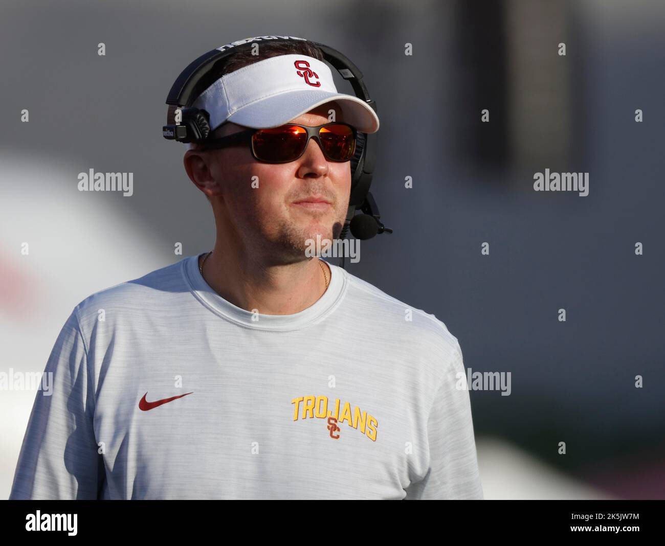 08 octobre 2022 USC Trojans entraîneur-chef Lincoln Riley en action pendant le match de football de la NCAA entre les Cougars de l'État de Washington et les chevaux de Troie de l'USC au Los Angeles Coliseum à Los Angeles, Californie. Crédit photo obligatoire : Charles Baus/CSM Banque D'Images