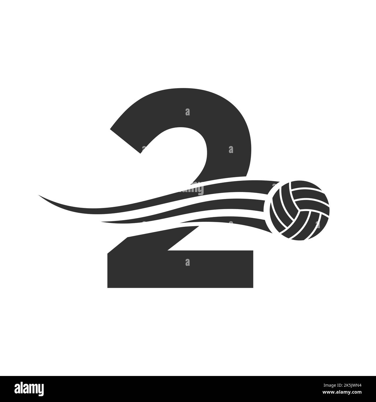 Lettre 2 logo Volleyball Design pour Volley ball Club Symbol modèle vectoriel. Modèle d'affiche de volley-ball Illustration de Vecteur
