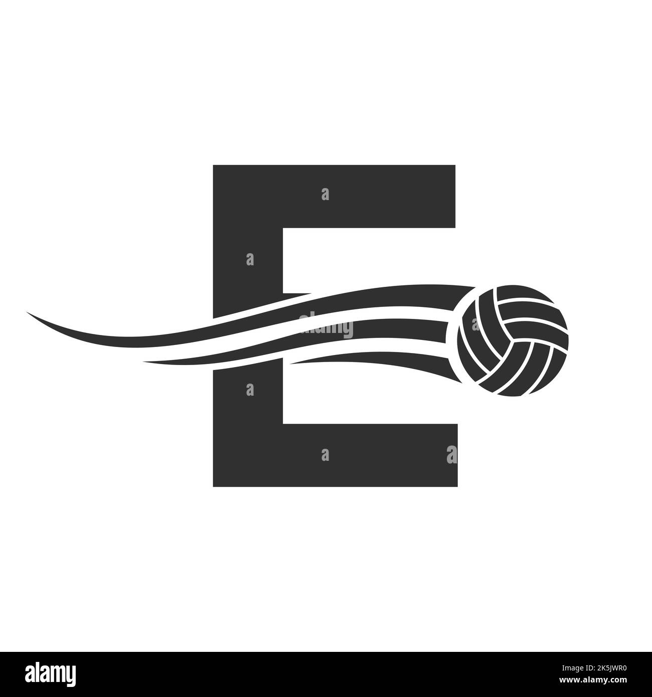 Lettre E logo Volleyball Design pour Volley ball Club Symbol modèle vectoriel. Modèle d'affiche de volley-ball Illustration de Vecteur