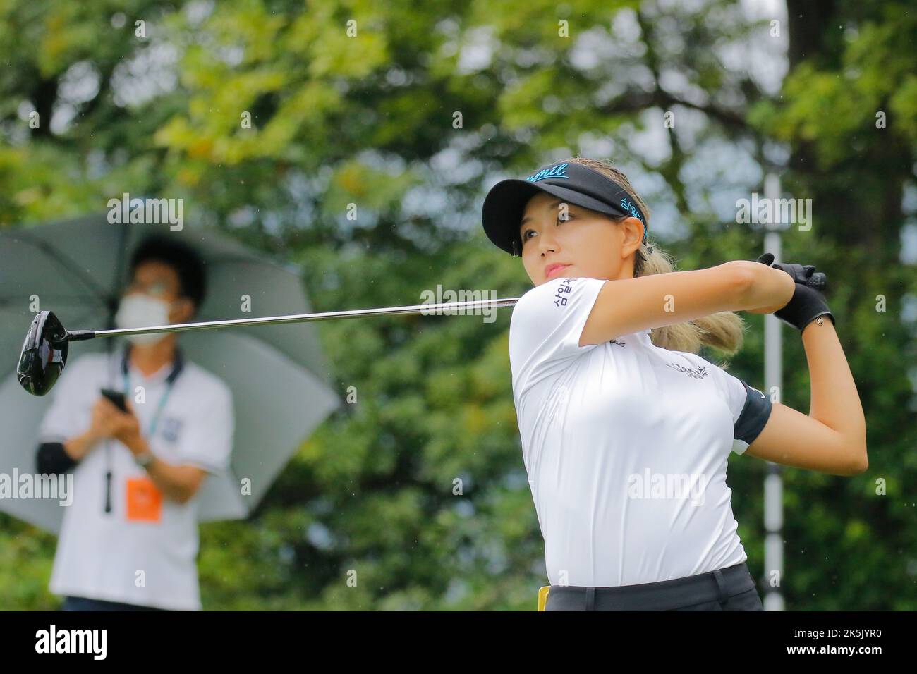 25 août 2022-Chuncheon, Corée du Sud-Park So hye action sur la salle 9th lors d'une Hanhwa Classic 2022 Round 1 au Jade Palace Golf Club de Chun Cheon, Corée du Sud. Banque D'Images