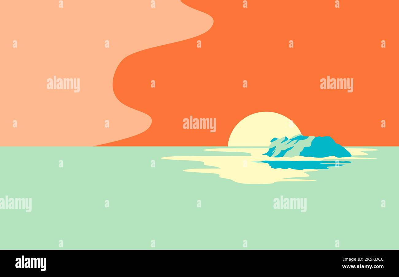 Belle vue sur la mer et le coucher du soleil ou le lever du soleil Illustration de Vecteur