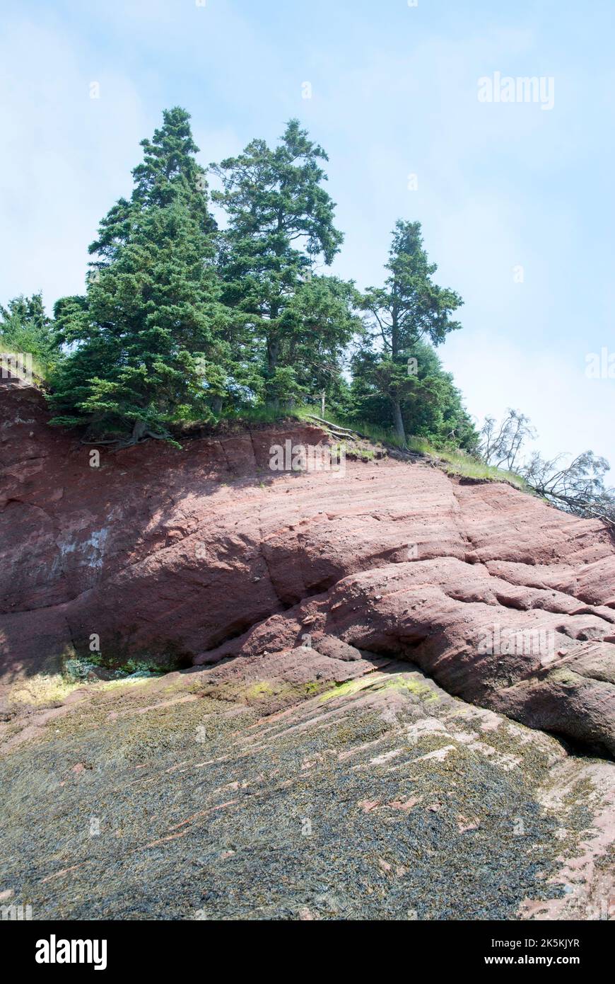 La rive rocheuse du village de Saint Martins est célèbre pour ses très hautes marées océaniques (Nouveau-Brunswick, Canada). Banque D'Images