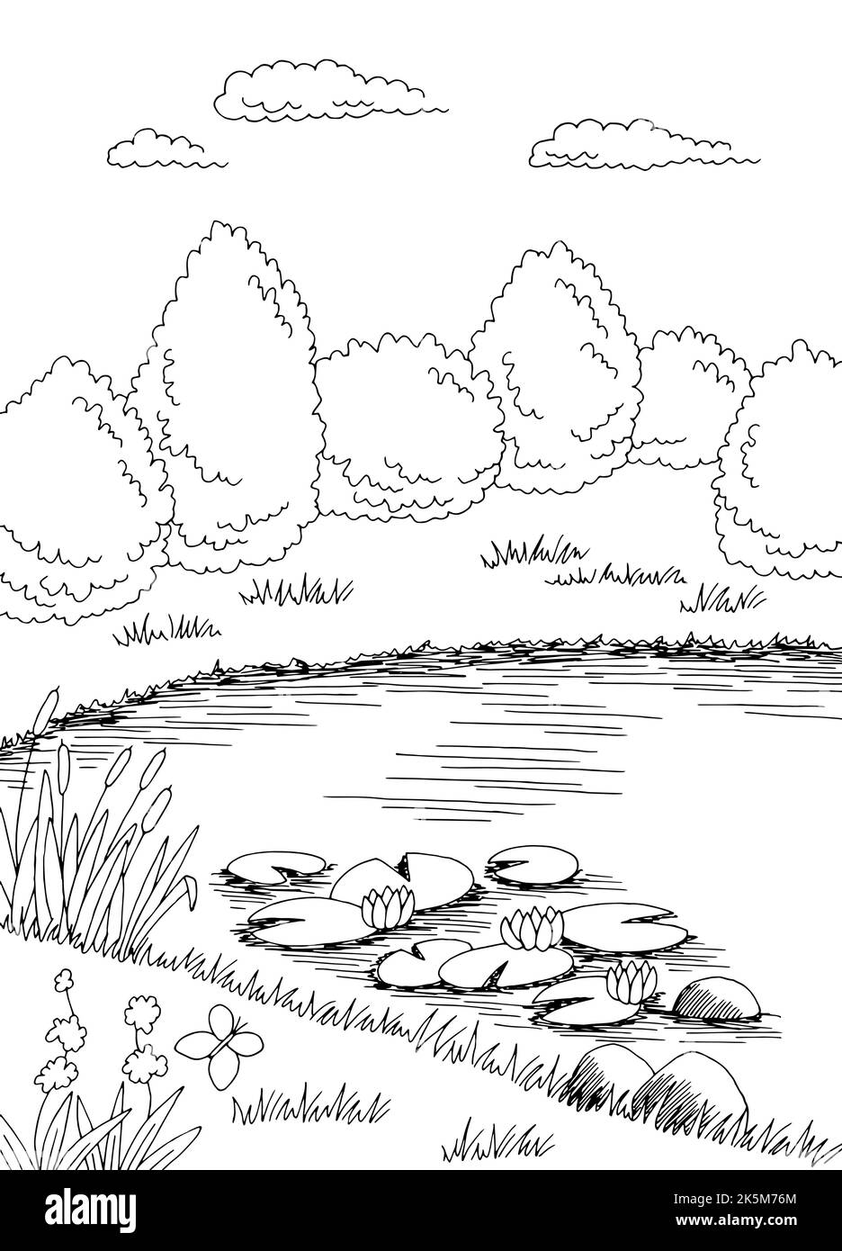 Bassin graphique noir blanc paysage esquisse verticale vecteur d'illustration Illustration de Vecteur