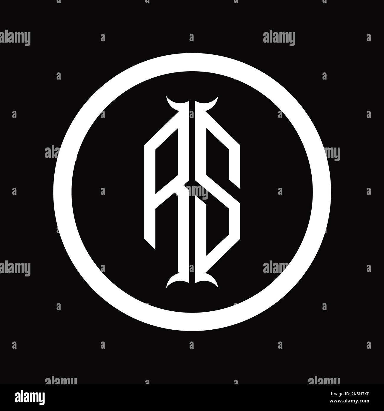 Logo SR lettre monogramme avec gabarit en forme de corne hexagonale Banque D'Images