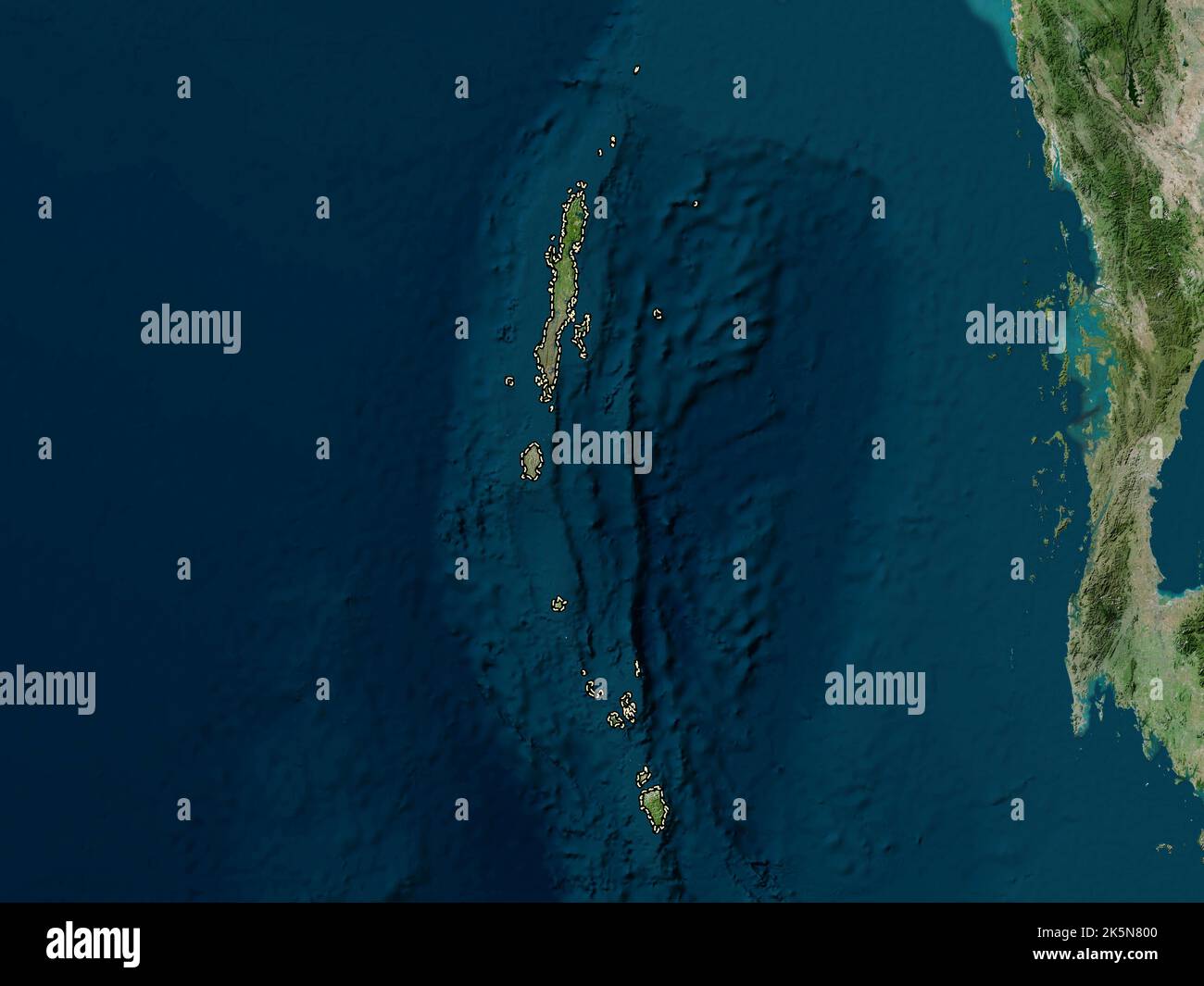Andaman et Nicobar, territoire syndical de l'Inde. Carte satellite haute résolution Banque D'Images