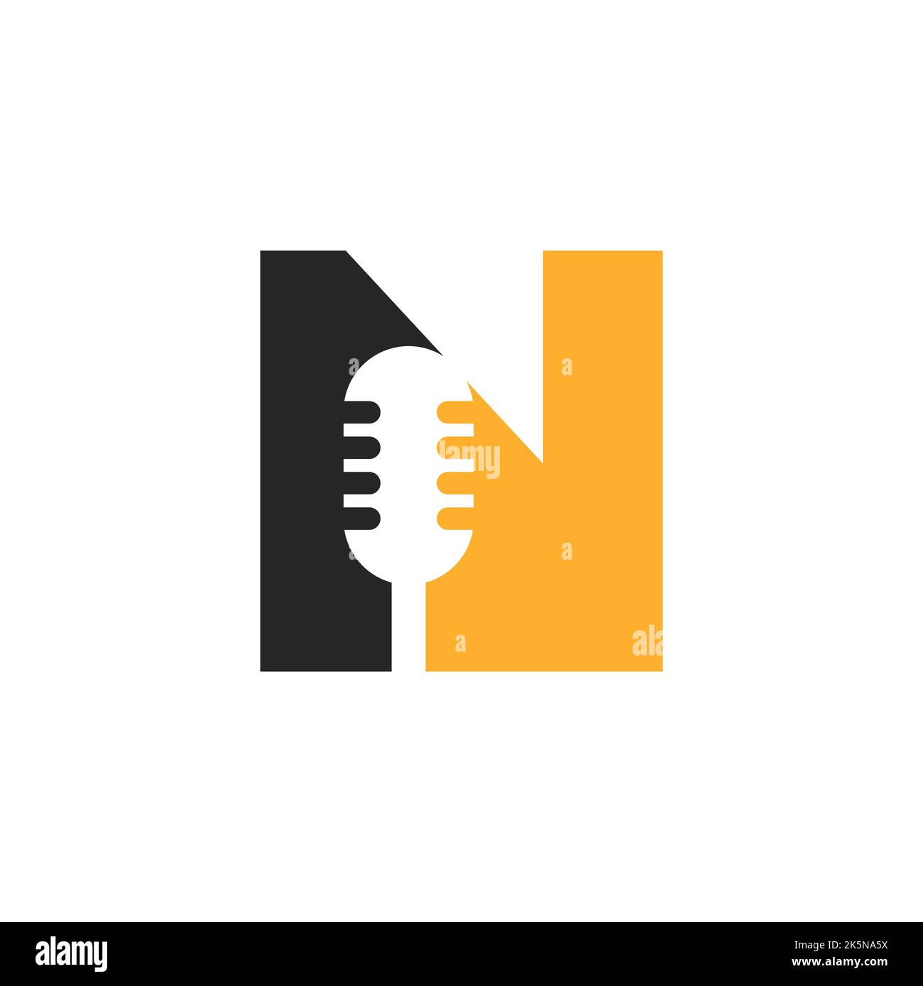 Logo de la lettre N Music initiale. Logo DJ Symbol Podcast associé au modèle vectoriel d'icône de microphone Illustration de Vecteur