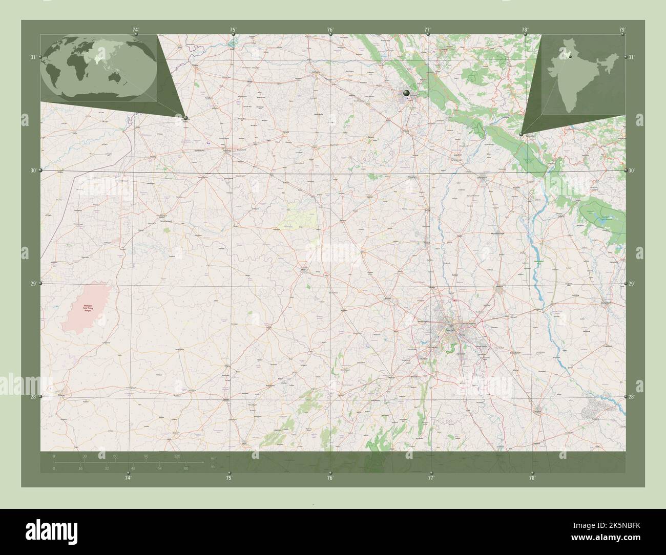 Haryana, État de l'Inde. Ouvrez la carte des rues. Cartes d'emplacement auxiliaire d'angle Banque D'Images