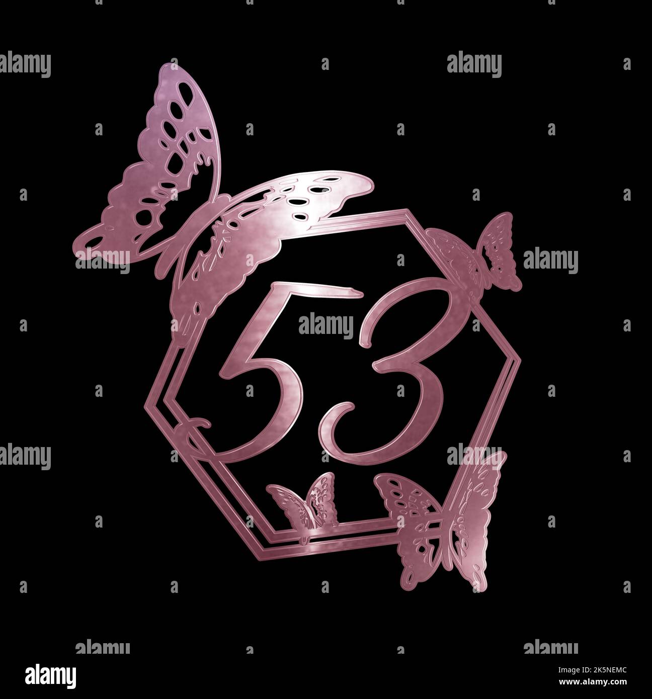 3d illustration numéro 30 or rose avec papillons anniversaire fond noir Banque D'Images