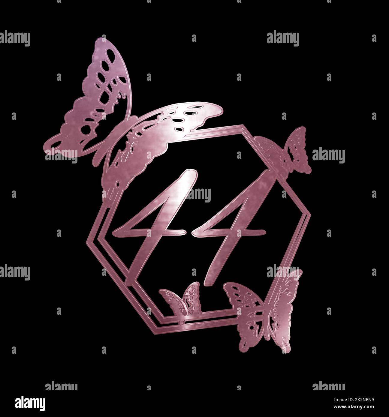 3d illustration numéro 30 or rose avec papillons anniversaire fond noir Banque D'Images