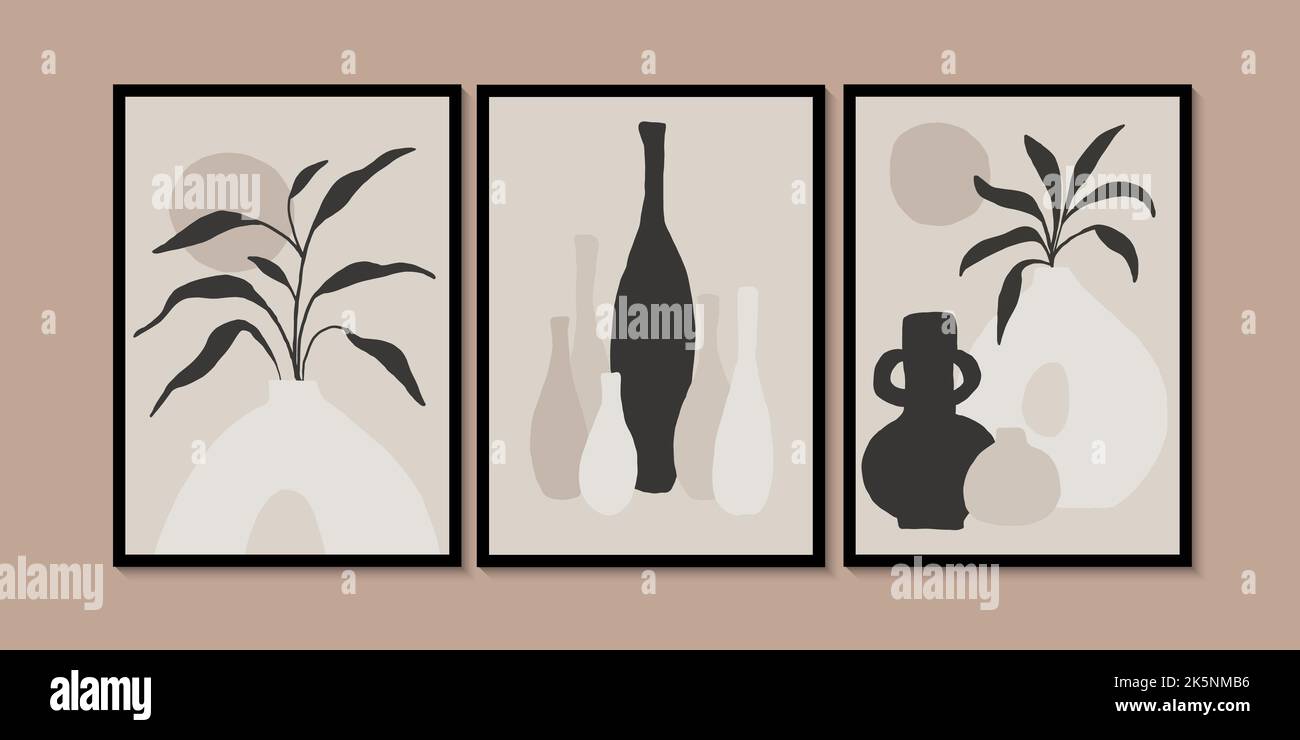 Pétales de fleurs botaniques minimalistes abstraits. Affiche d'art mural bohème biologique en vase abstrait pour un intérieur de luxe minimal. Couleur pastel neutre. Illustration de Vecteur Pétales de fleurs botaniques minimalistes abstraits. Affiche d'art mural bohème biologique en vase abstrait pour un intérieur de luxe minimal. Couleur pastel neutre. Illustration de Vecteur