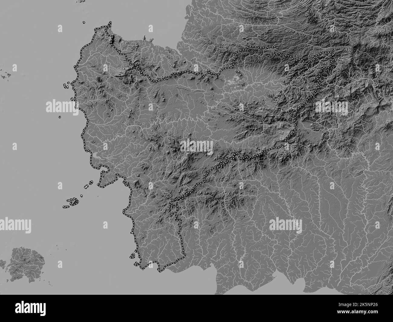 Kalimantan Barat, province d'Indonésie. Carte d'altitude à deux niveaux avec lacs et rivières Banque D'Images