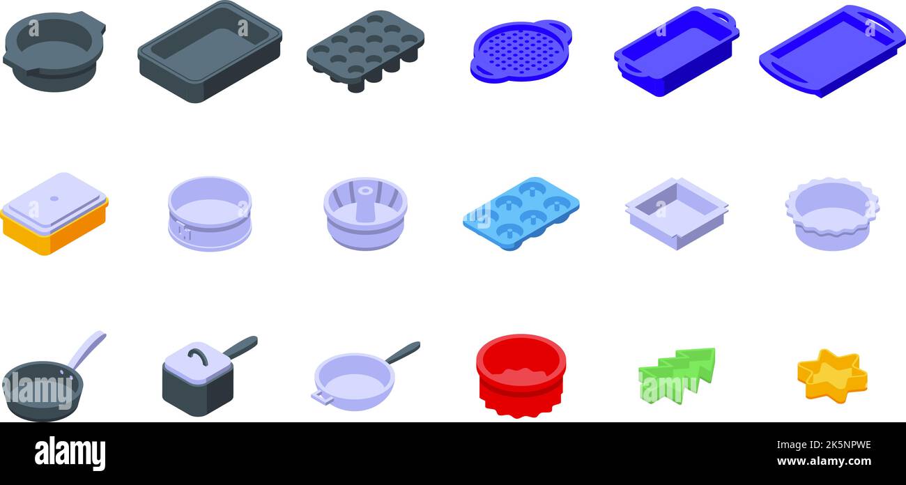 Les icônes de matériel de cuisson définissent un vecteur isométrique. Silicium moulé. Moule à pâtisserie Illustration de Vecteur
