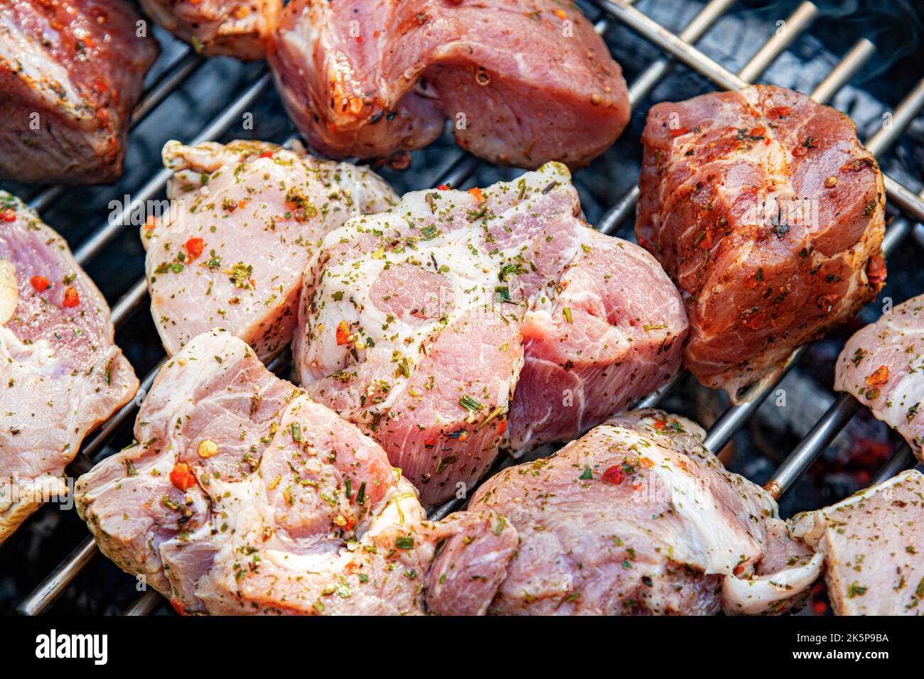 B-B-Q. La viande est grillée sur le gril. Banque D'Images