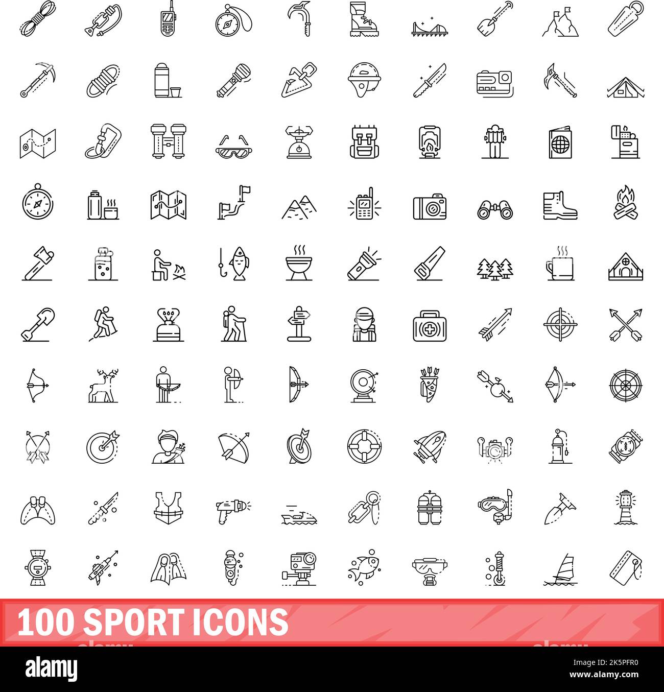 ensemble de 100 icônes de sport. Illustration de 100 icônes de sport ensemble vectoriel isolé sur fond blanc Illustration de Vecteur
