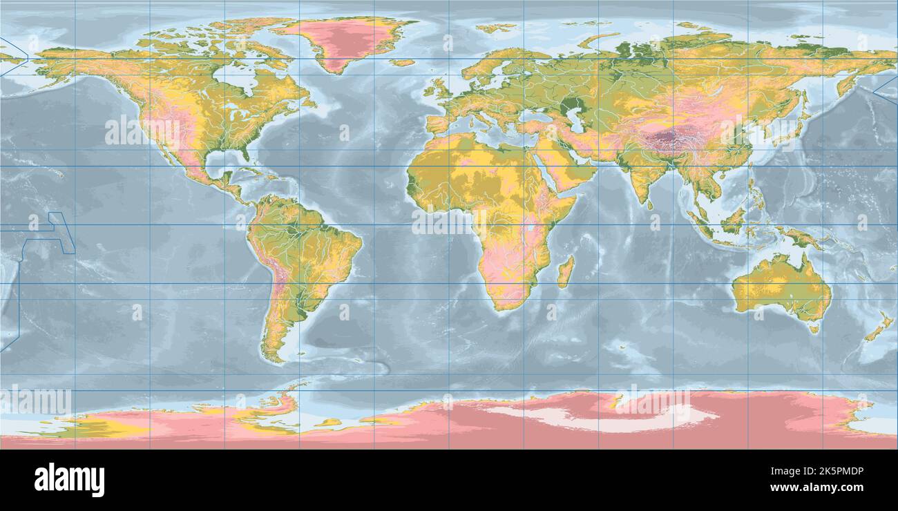 Carte topographique du monde vierge projection Equirectangulaire Illustration de Vecteur