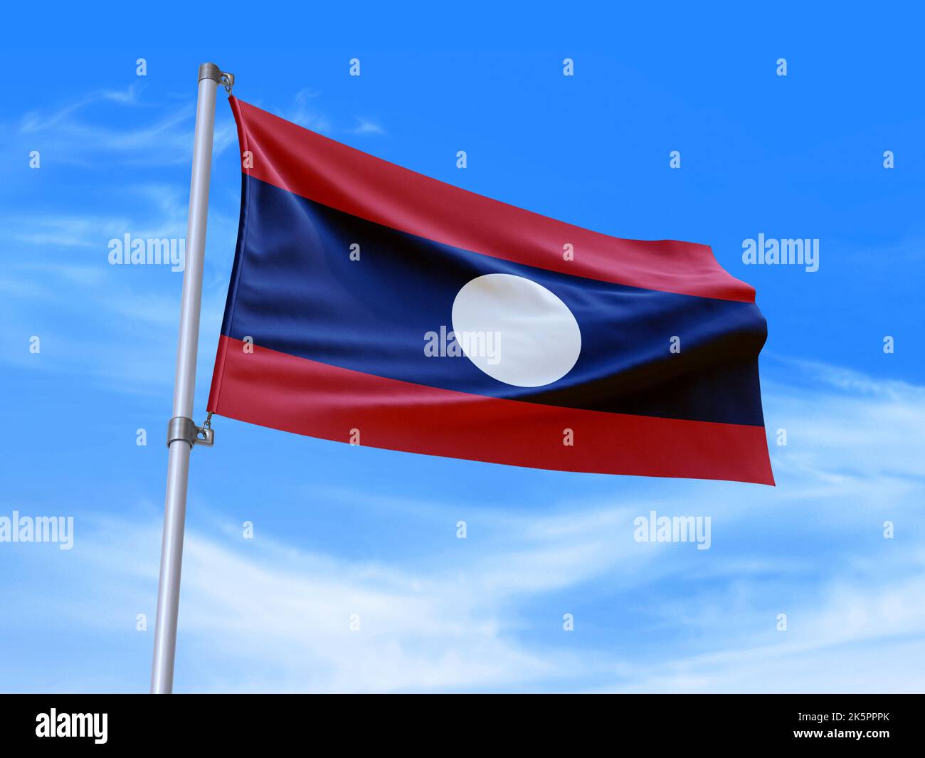 Magnifique drapeau laotien agitant dans le vent avec fond de ciel - 3D illustration - 3D rendu Banque D'Images